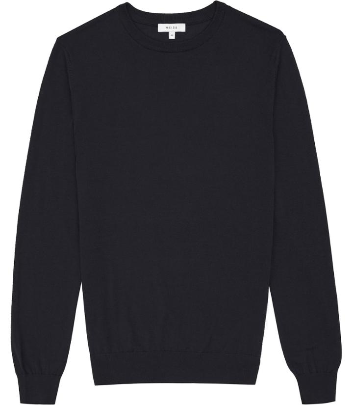Reiss Hart - Mens Merino Crew Neck Jumper In Blue, Size Xs
