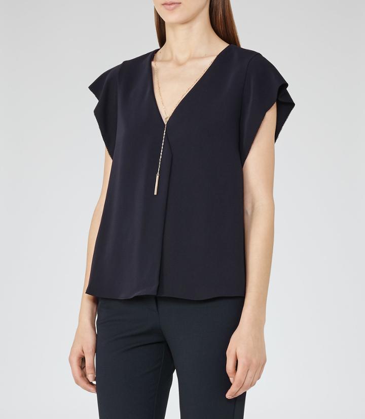 Reiss Zana - Womens Chain-detail Top In Blue, Size 6