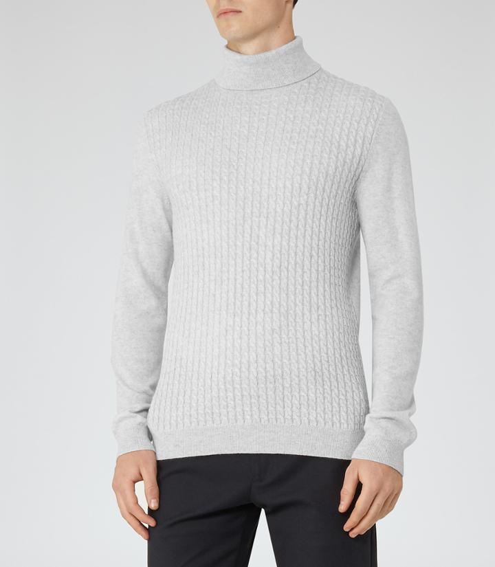 Reiss Colmar - Cable Rollneck Jumper In Grey, Mens, Size M