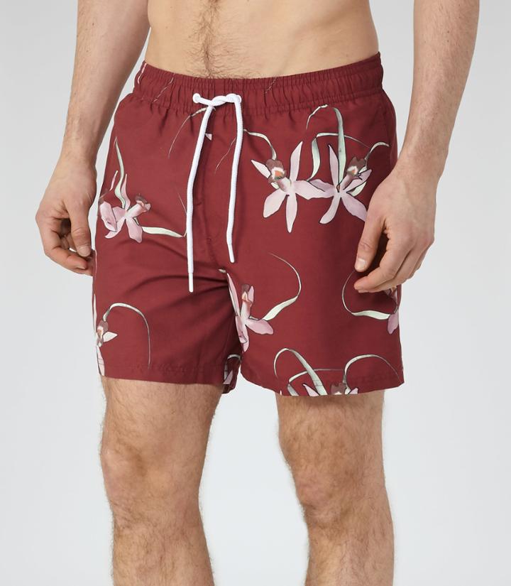 Reiss Smoke - Floral Swim Shorts In Red, Mens, Size Xs