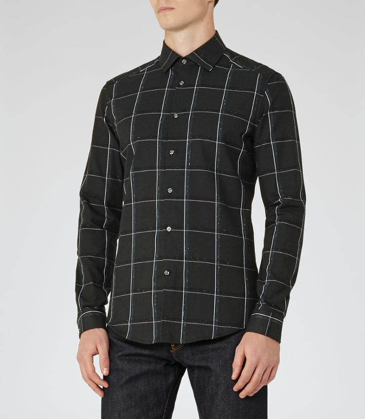 Reiss Pastrana - Mens Window Check Shirt In Green, Size S