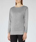 Reiss Rhea - Womens Metallic V-neck Jumper In Grey, Size Xs