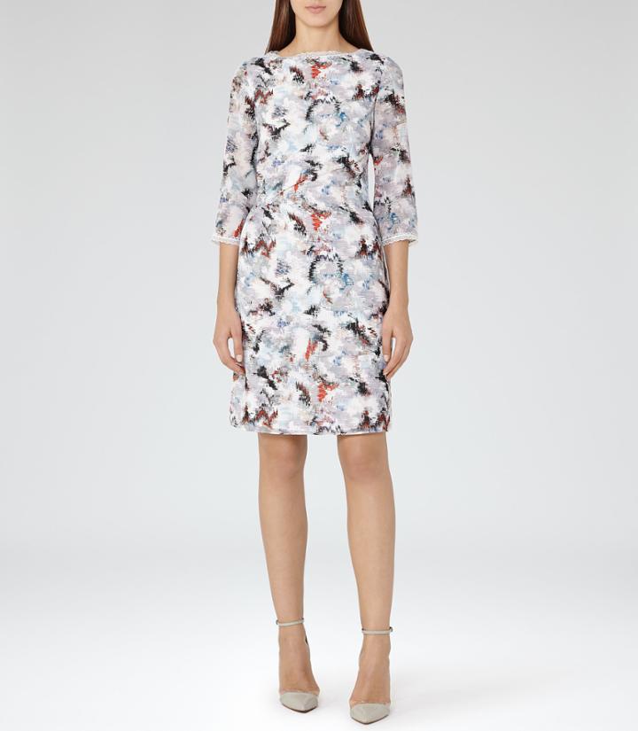 Reiss Marianne - Womens Blur Print Dress In Cream, Size 6