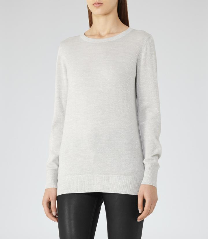 Reiss Genoa - Metallic Jumper In Grey, Womens, Size 0