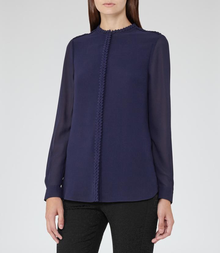 Reiss Balas - Texture-detail Blouse In Blue, Womens, Size 0