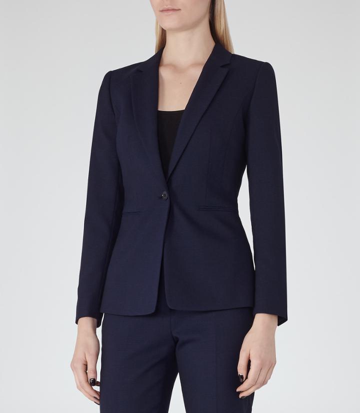 Reiss Delo Jacket - Womens Single-breasted Blazer In Blue, Size 4