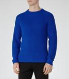 Reiss Cookly - Ribbed Crew-neck Jumper In Blue, Mens, Size M