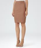 Reiss Hanako Skirt - Womens Tailored Pencil Skirt In Brown, Size 6