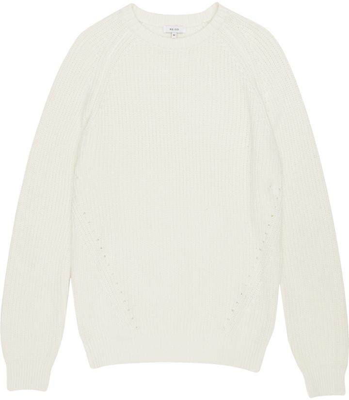 Reiss Wakely - Mens Raglan Ribbed Jumper In White, Size S