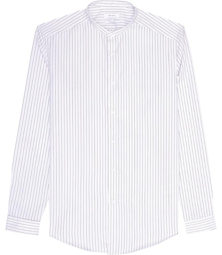 Reiss Bryce - Mens Stripe Grandad Collar Shirt In White, Size Xs