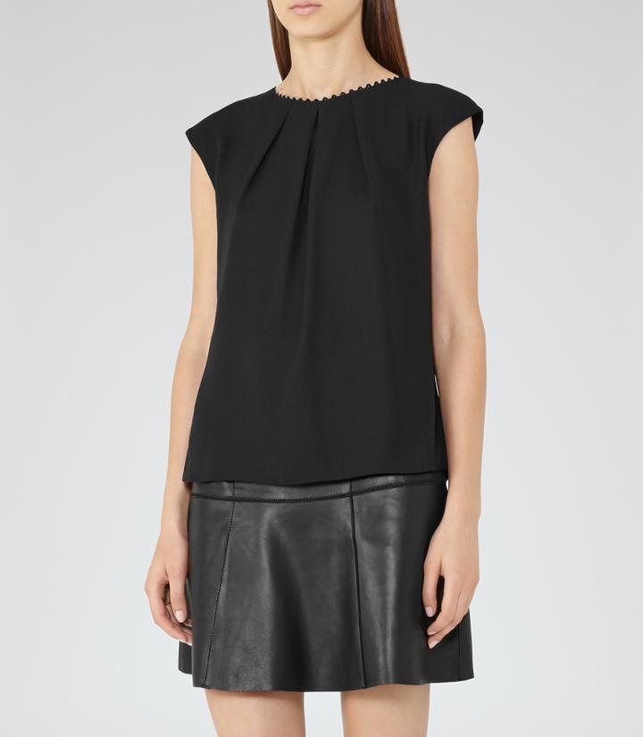 Reiss Livia - Womens Button-back Top In Black, Size 8