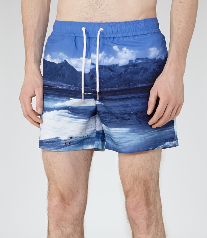 Reiss Seascape - Mens Printed Swim Shorts In Blue, Size S