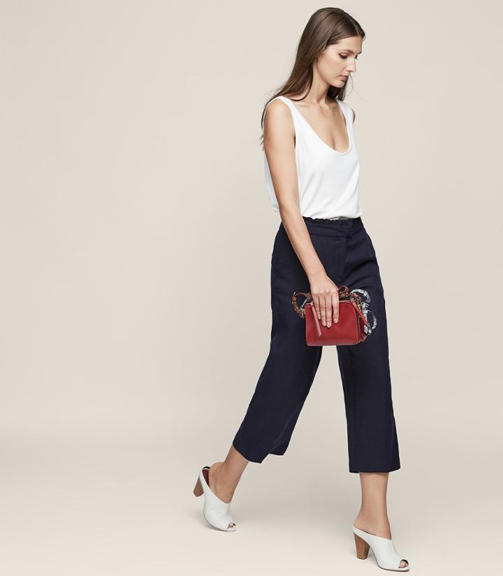 Reiss Launi - Linen-blend Trousers In Blue, Womens, Size 2