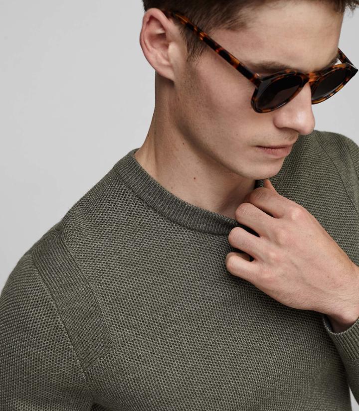 Reiss Zagger - Textured Weave Jumper In Green, Mens, Size Xs