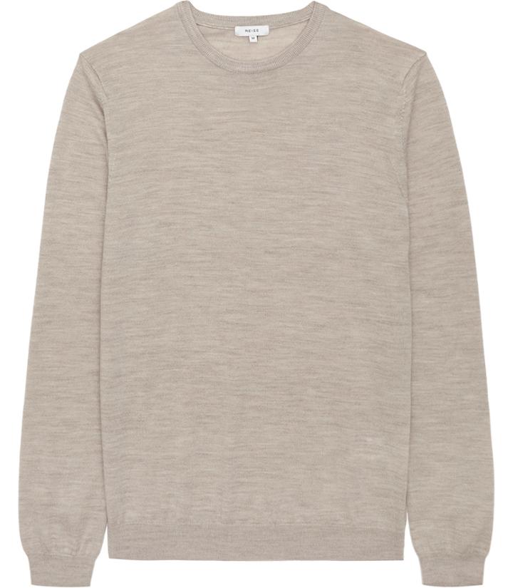 Reiss Hart - Mens Merino Crew Neck Jumper In Brown, Size Xs