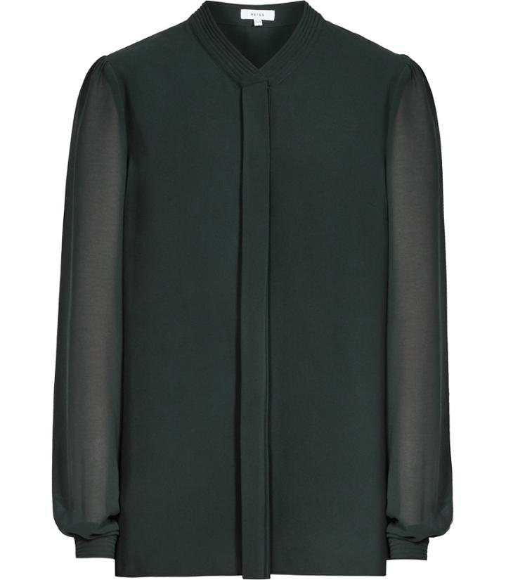 Reiss Quinn - Womens Plisse-detail Blouse In Green, Size 4