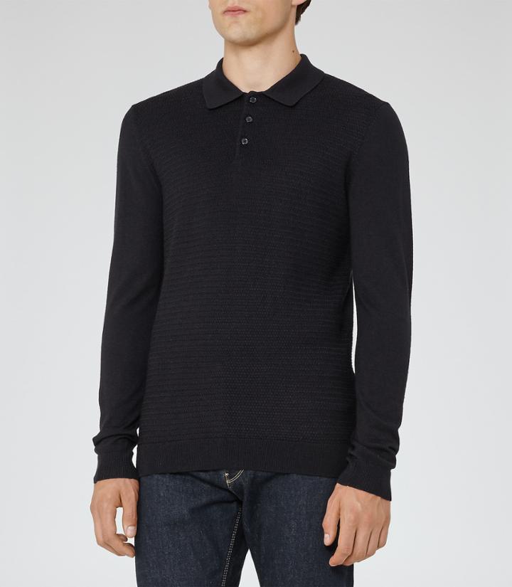 Reiss West - Mens Textured Polo Shirt In Blue, Size S