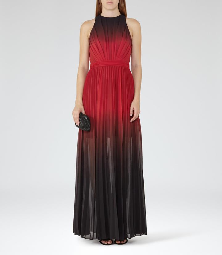 Reiss Hawk - Womens Ombre Pleated Maxi Dress In Red, Size 4