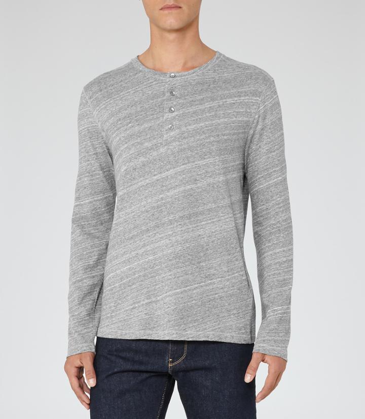 Reiss Sagres - Mens Grandad Collar T-shirt In Grey, Size S