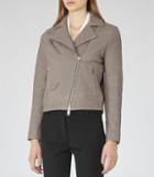 Reiss Favour - Womens Textured Leather Biker Jacket In Grey, Size 4