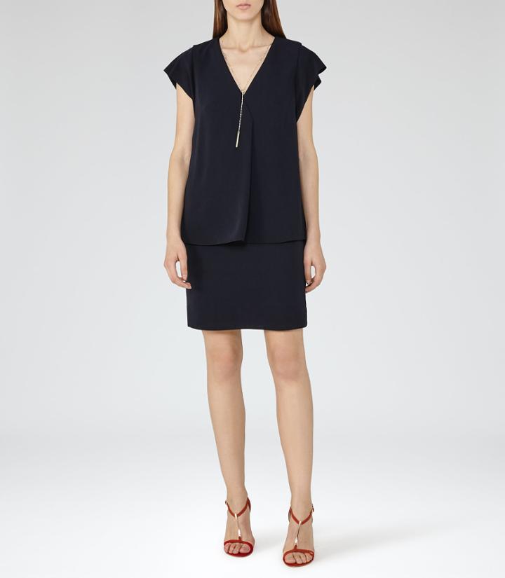 Reiss Tarquin - Womens Chain-detail Dress In Blue, Size 6