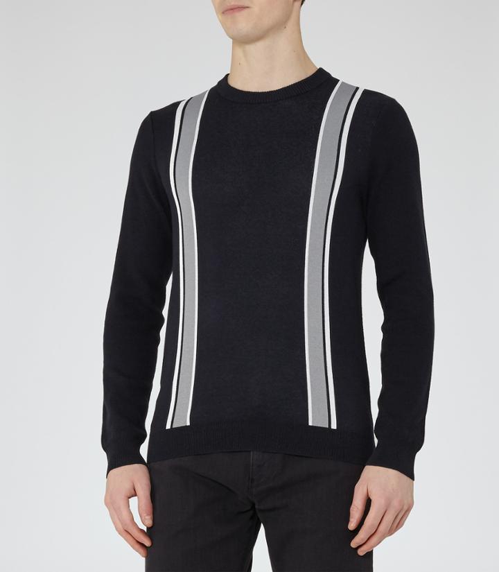 Reiss Will - Mens Stripe Crew-neck Jumper In Blue, Size Xs
