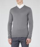 Reiss Emporer - Mens Merino V-neck Jumper In Blue, Size L
