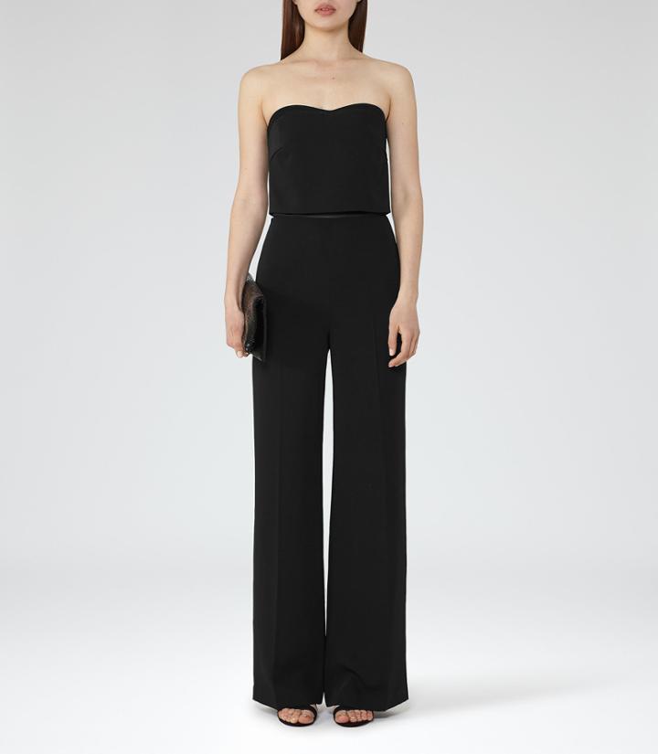 Reiss Shanta - Strapless Wide-leg Jumpsuit In Black, Womens, Size 0