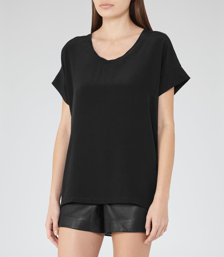 Reiss Bonn - Womens Silk-front Top In Black, Size Xs