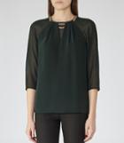 Reiss Vista - Womens Neckline-detail Top In Green, Size 4