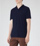 Reiss Philip - Mens Open Collar Polo Shirt In Blue, Size Xs