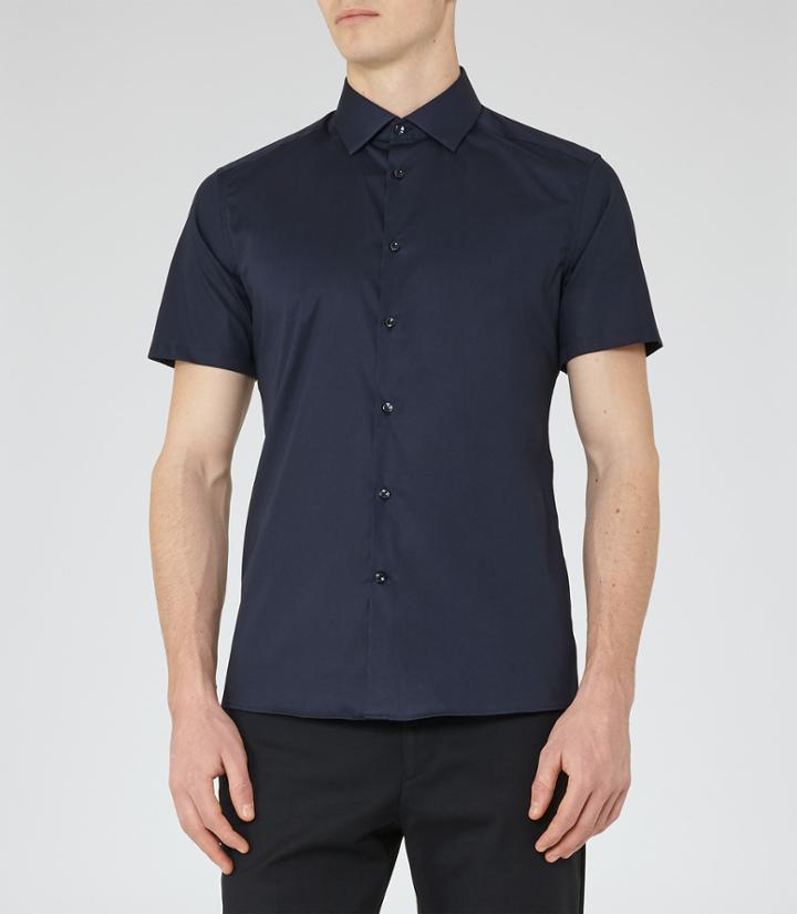 Reiss Redmayne - Mens Short Sleeve Shirt In Blue, Size Xs