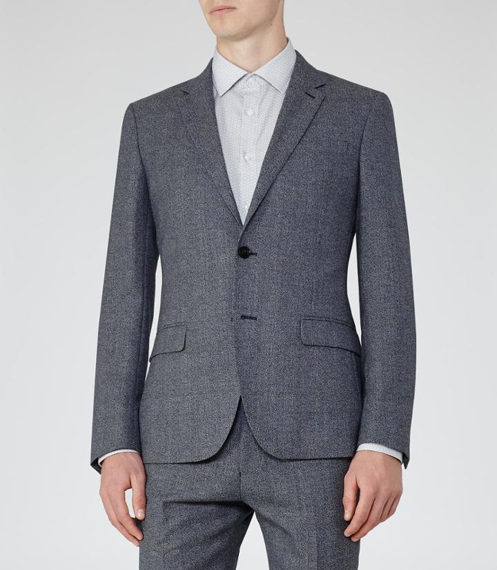 Reiss Morrow B - Mens Wool Slim Blazer In Blue, Size 38