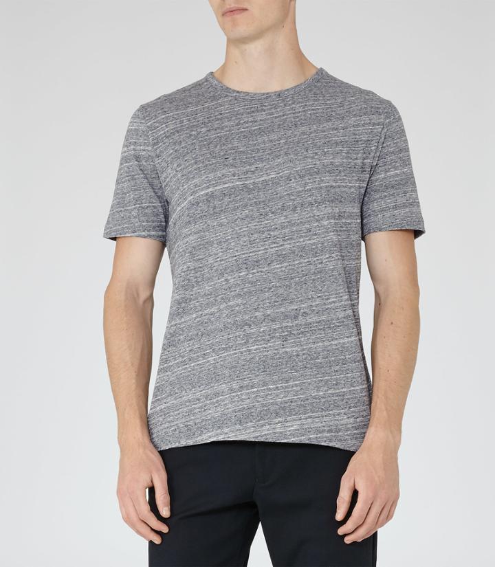 Reiss Parone - Mens Marl Cotton T-shirt In Blue, Size S