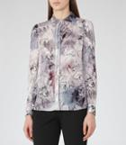 Reiss Mia - Printed Shirt In Grey, Womens, Size 2