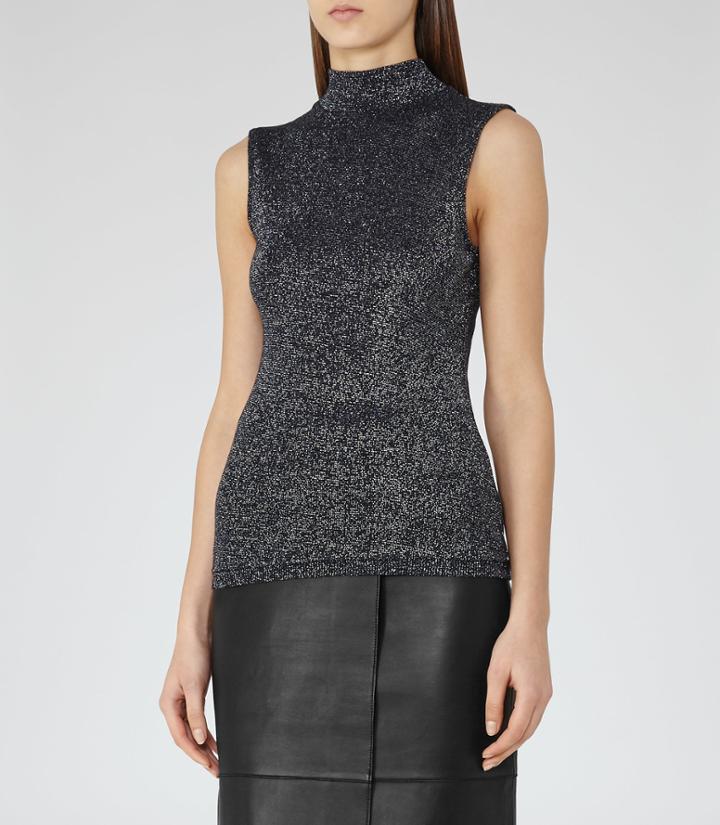 Reiss Amie - Womens Metallic Knitted Top In Blue, Size M