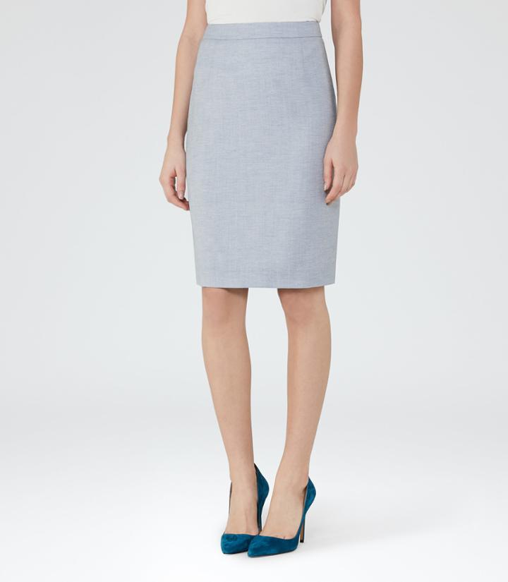 Reiss Wren Skirt - Womens Tailored Pencil Skirt In Blue, Size 4