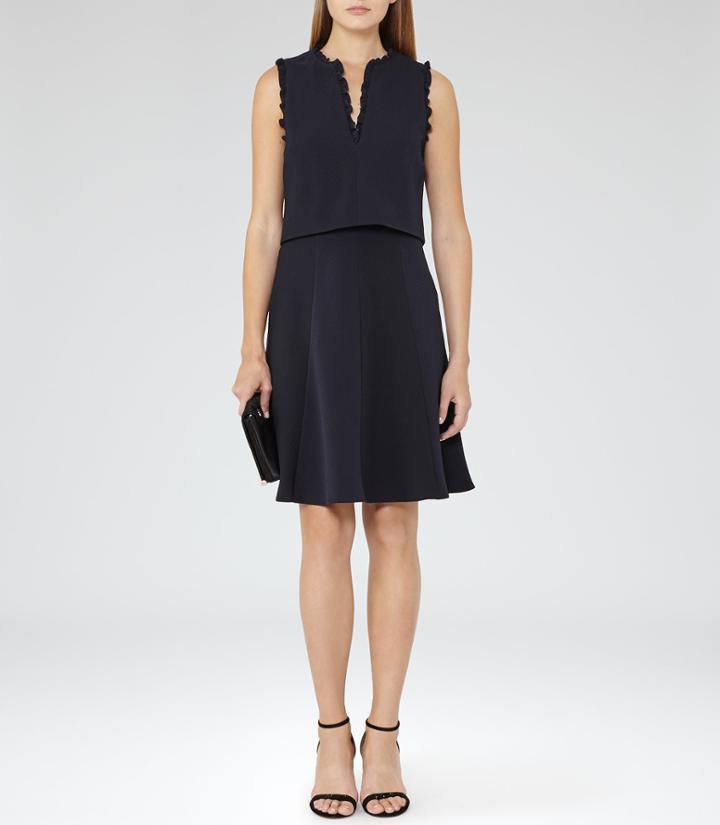 Reiss Braida - Womens Frill-detail Dress In Blue, Size 6