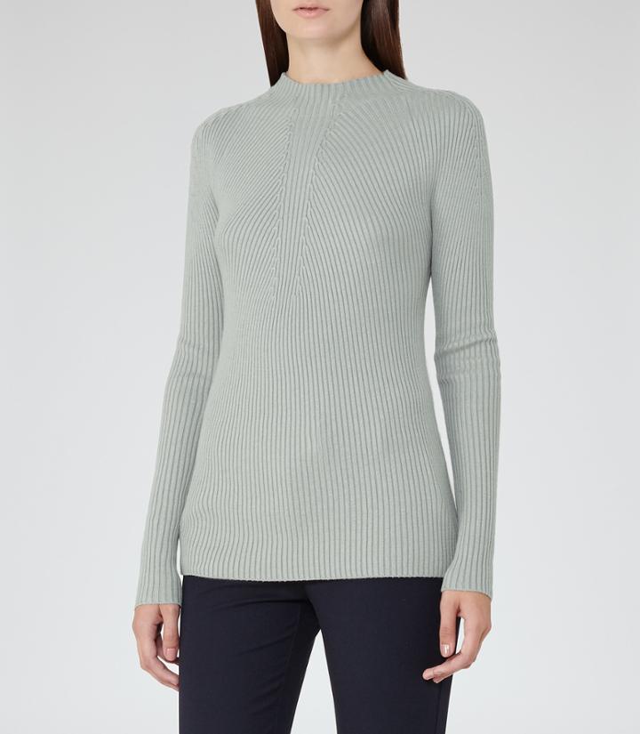 Reiss Poppy - Womens Rib-detail Jumper In Green, Size S