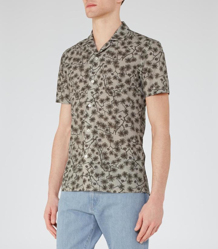 Reiss Hiro - Mens Printed Cotton Shirt In Brown, Size Xs