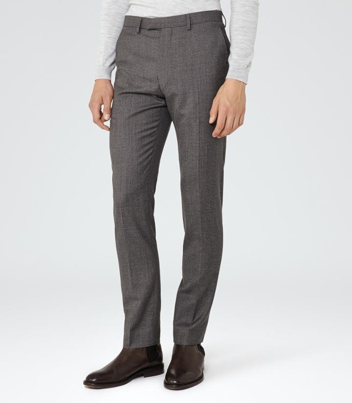 Reiss Severinos - Mens Slim Check Trousers In Grey, Size 30