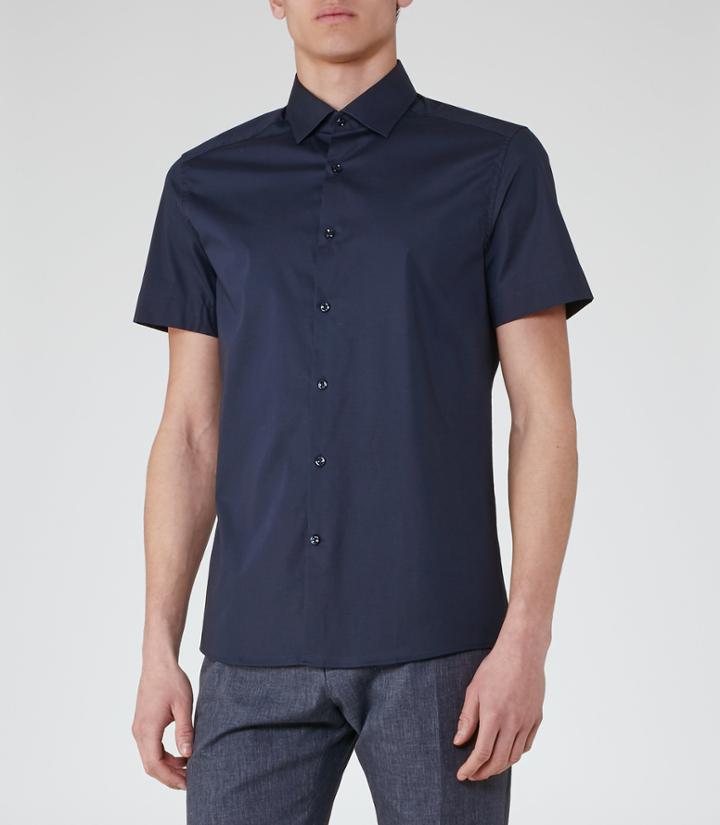 Reiss Redmayne - Mens Cotton Short Sleeve Shirt In Blue, Size M