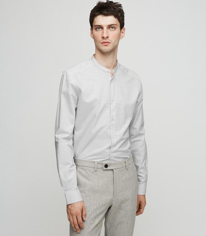 Reiss Mcrae - Slim Grandad Collar Shirt In Grey, Mens, Size Xs