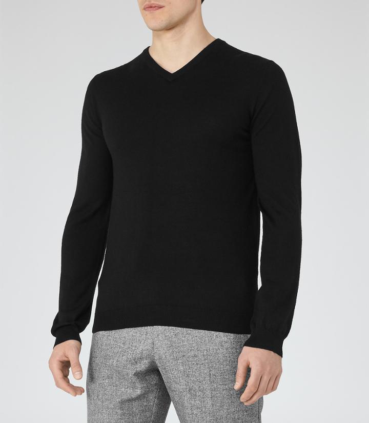 Reiss Emporer - Merino V-neck Jumper In Black, Mens, Size Xs