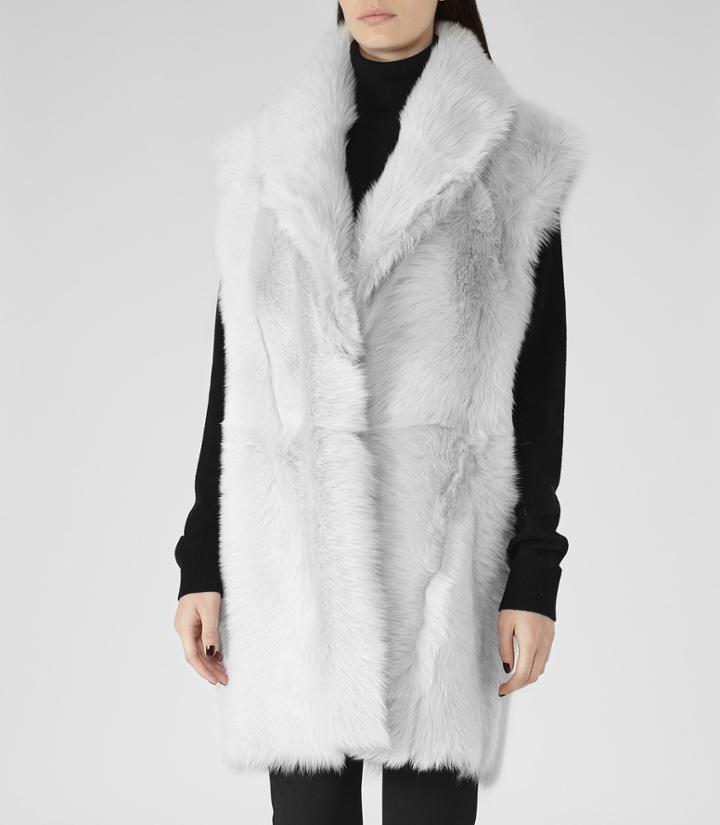Reiss Lexi - Womens Reversible Shearling Gilet In Grey, Size M