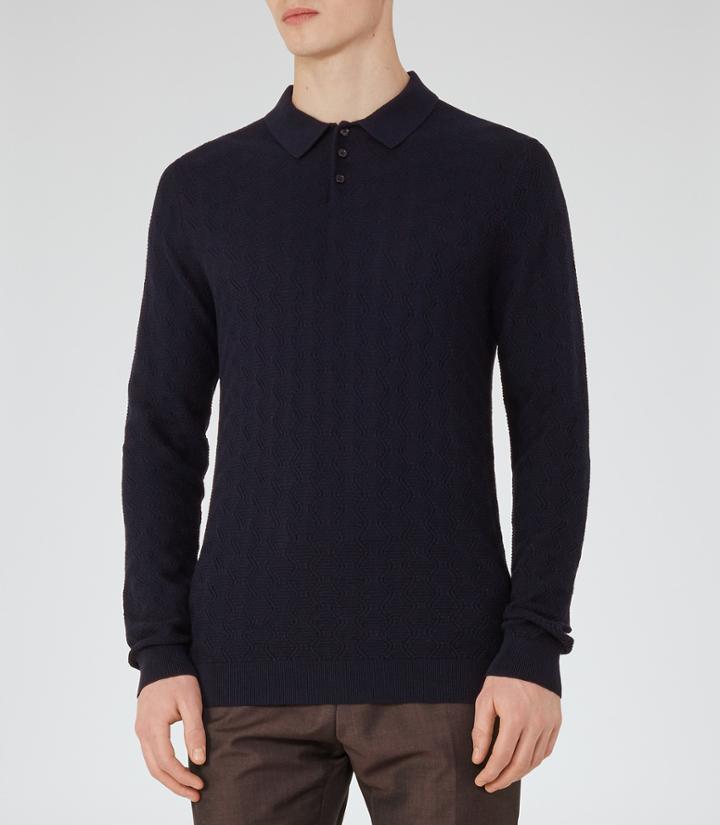 Reiss Sherlock - Textured Weave Polo Shirt In Blue, Mens, Size Xs
