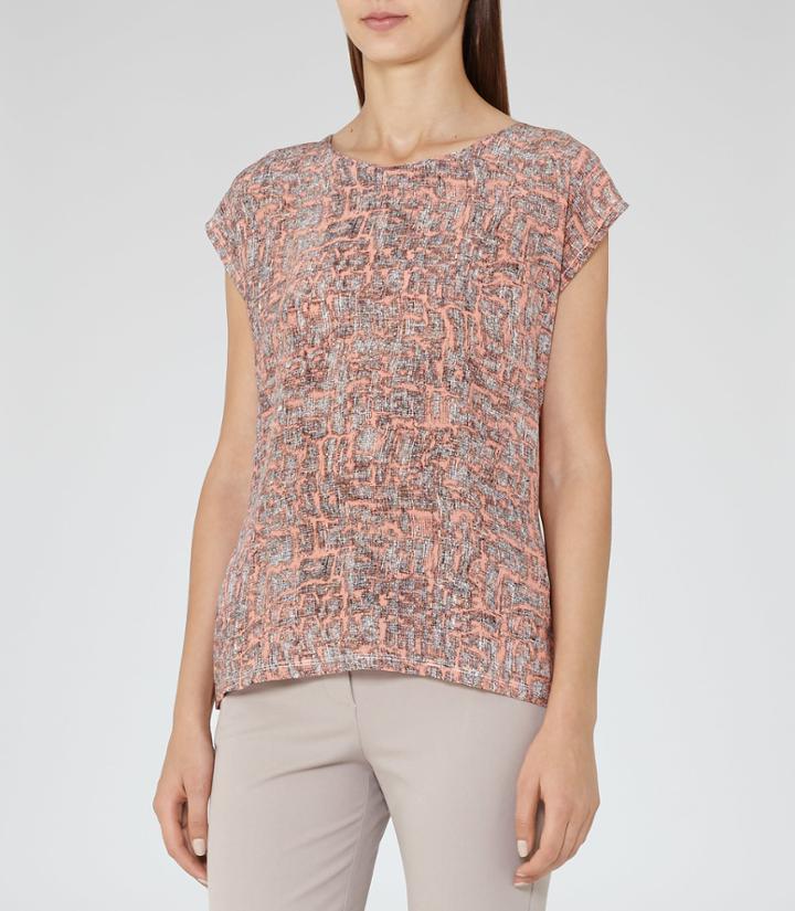 Reiss Coco - Womens Printed Silk-front T-shirt In Blue, Size S