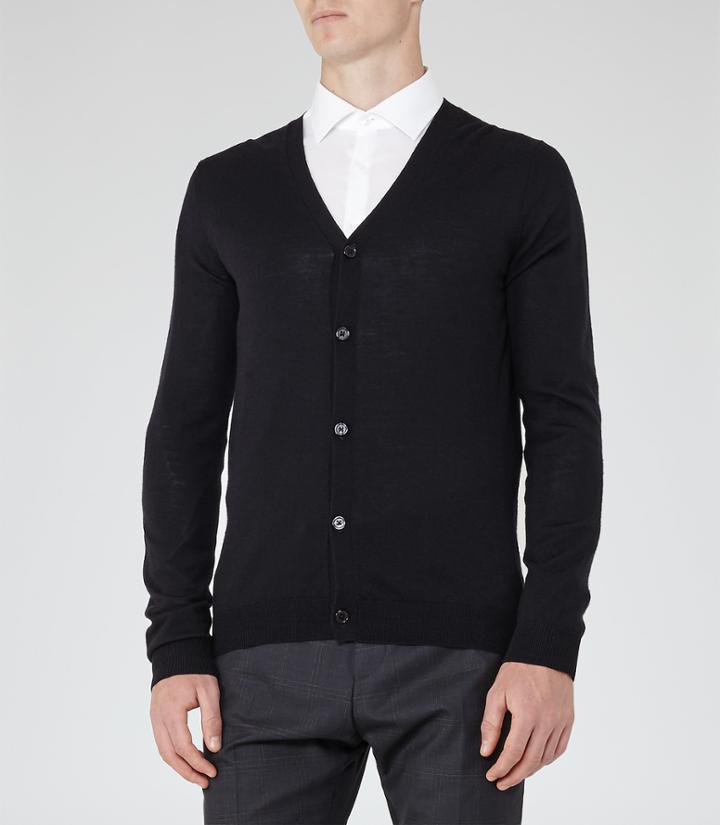 Reiss Walter - Mens Merino Wool Cardigan In Blue, Size S