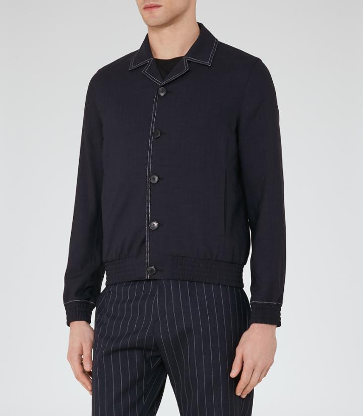 Reiss Yuri - Cuban Collar Jacket In Blue, Mens, Size Xs