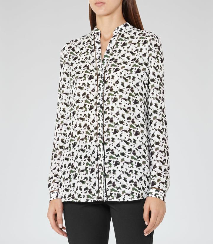 Reiss Belva - Womens Printed Blouse In Cream, Size 6